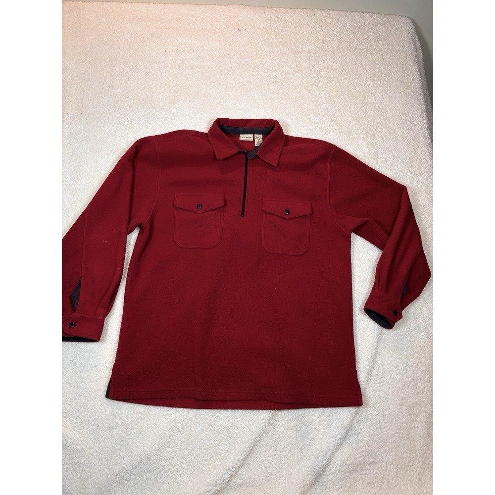 LL Bean Fleece Quarter Zip Pullover‎ Mens Large Red  Collared Utility